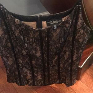 Nude and black lace bustier